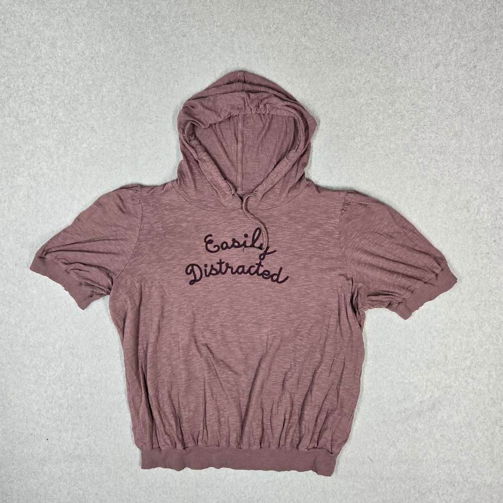 TORRID Women Hoodie 2 Mauve Puff Sleeve Short Sleeve Easily Distracted Pullover